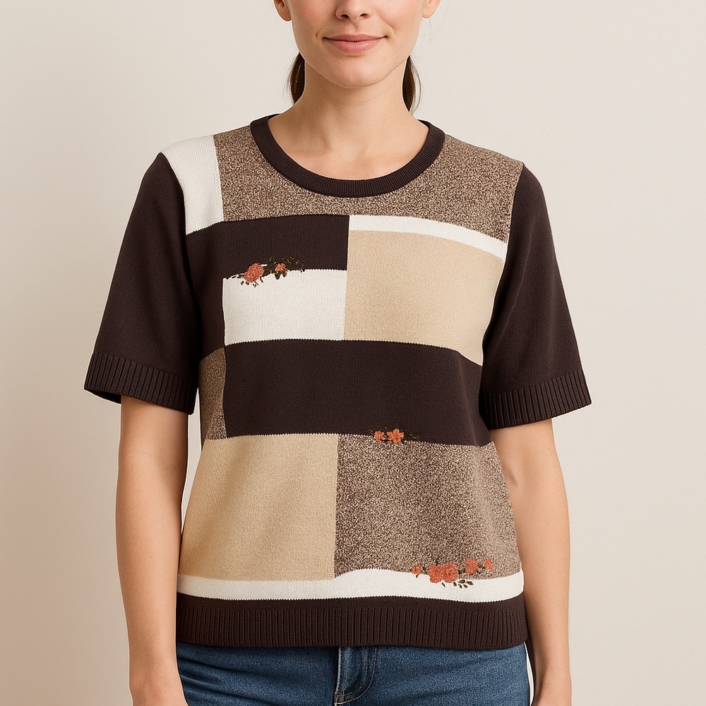 Emma James 1/2 Sleeve Brown Colorblock Sweater